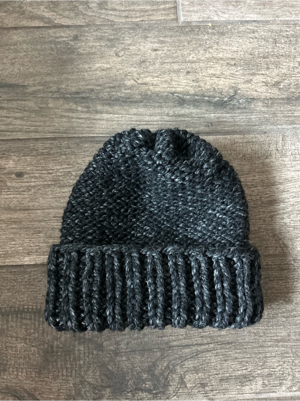 Handmade Unisex Cozy Charcoal Knit Wool Blend Chunky Cuff Beanie 12” NEW